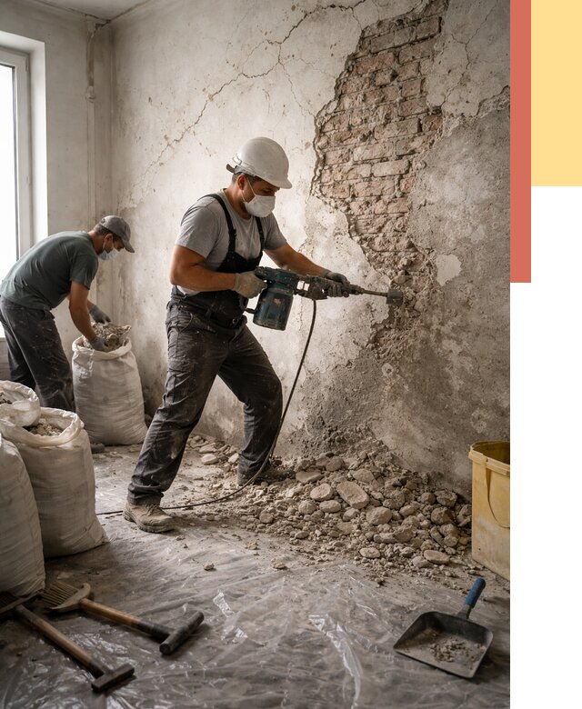 Демонтаж штукатурки со стен в Липецке от 7484 руб/м² — быстро и недорого | ОТДЕЛОЧНИК-Лпц