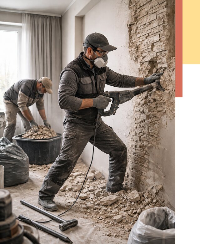 Демонтаж декоративного камня в Липецке от 1507 руб/м² — быстро и недорого | ОТДЕЛОЧНИК-Лпц