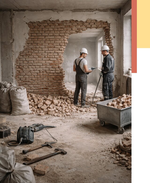 Демонтаж кирпичных стен в Липецке от 4365 руб. — быстро, недорого, под ключ | ОТДЕЛОЧНИК-Лпц