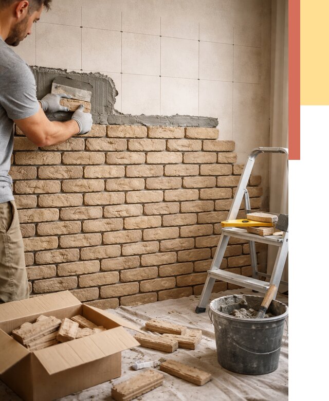 Монтаж декоративного кирпича в Липецке от 3326 руб./м² — быстро и недорого | ОТДЕЛОЧНИК-Лпц