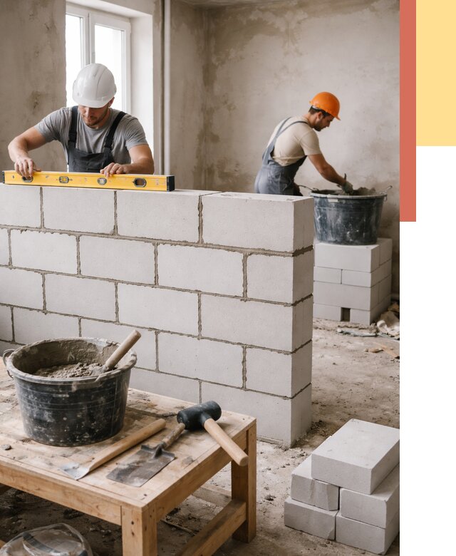 Кладка перегородок из газобетона в Липецке от 3326 руб. под ключ | ОТДЕЛОЧНИК-Лпц
