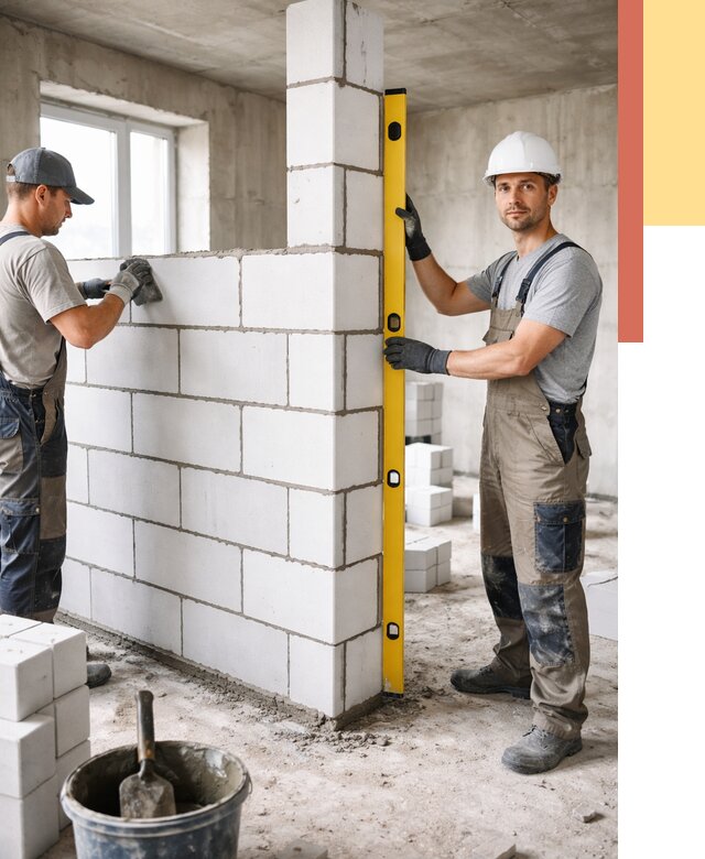 Кладка перегородок из пеноблока в Липецке от 1871 руб. под ключ | ОТДЕЛОЧНИК-Лпц