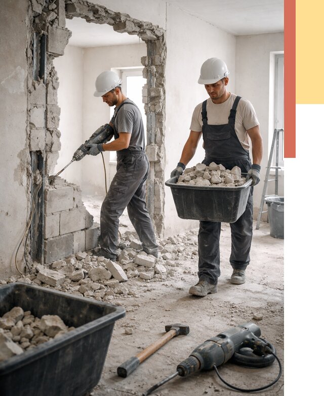 Демонтаж блоковых перегородок в Липецке от 3898 руб. — быстро и недорого | ОТДЕЛОЧНИК-Лпц