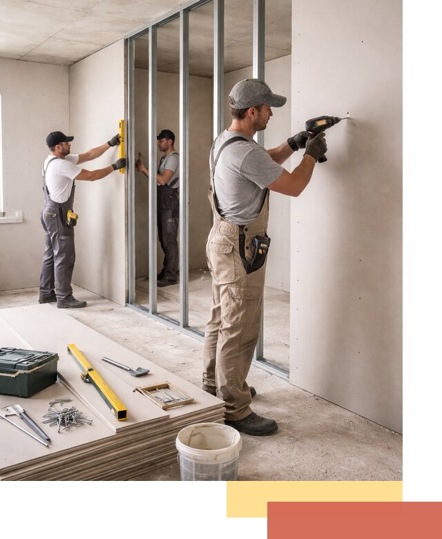 Однослойная перегородка из гипсокартона в Липецке под ключ, монтаж и отделка