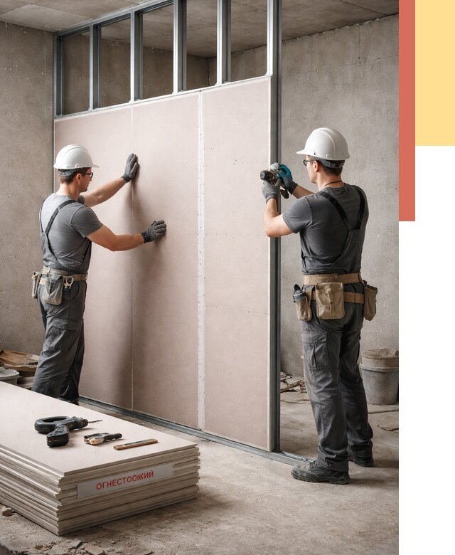 Перегородка из огнестойкого гипсокартона в Липецке от 1923 руб. под ключ | ОТДЕЛОЧНИК-Лпц
