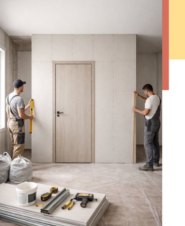 Перегородка из гипсокартона с дверью в Липецке от 4677 руб. под ключ | ОТДЕЛОЧНИК-Лпц