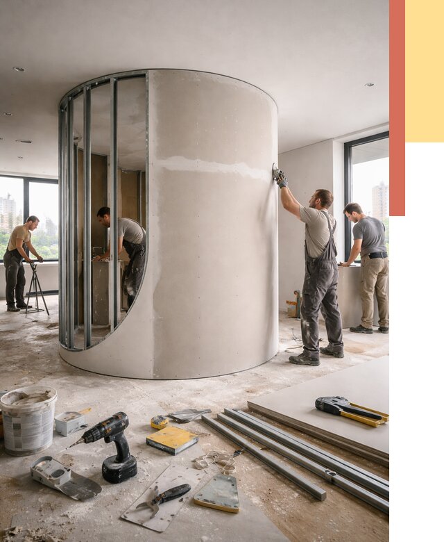 Радиусная перегородка из гипсокартона в Липецке от 3014 руб. под ключ | ОТДЕЛОЧНИК-Лпц