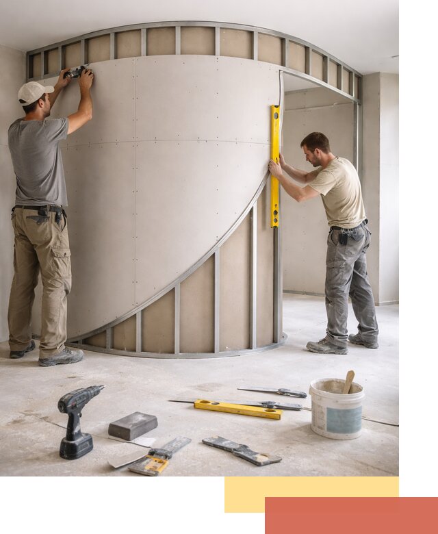 Радиусная перегородка из гипсокартона в Липецке под ключ