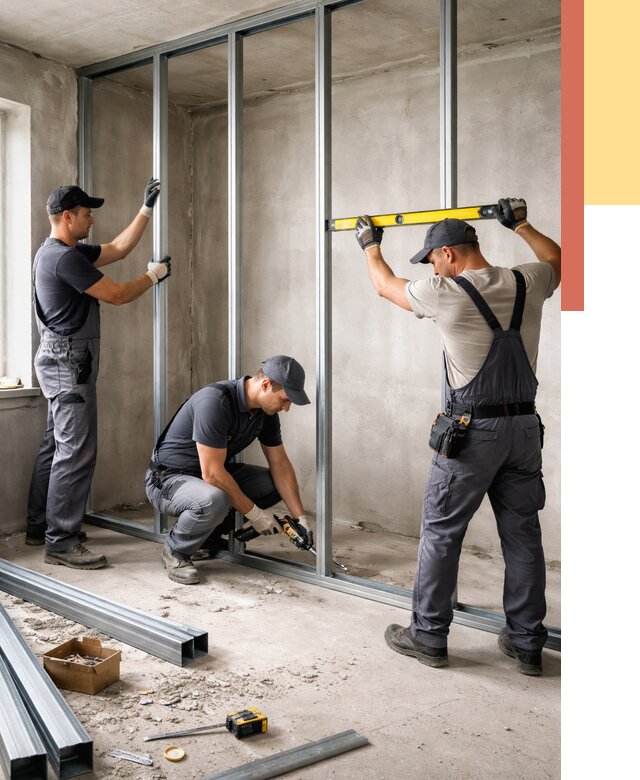 Монтаж каркаса перегородки из профиля в Липецке от 780 руб. | ОТДЕЛОЧНИК-Лпц