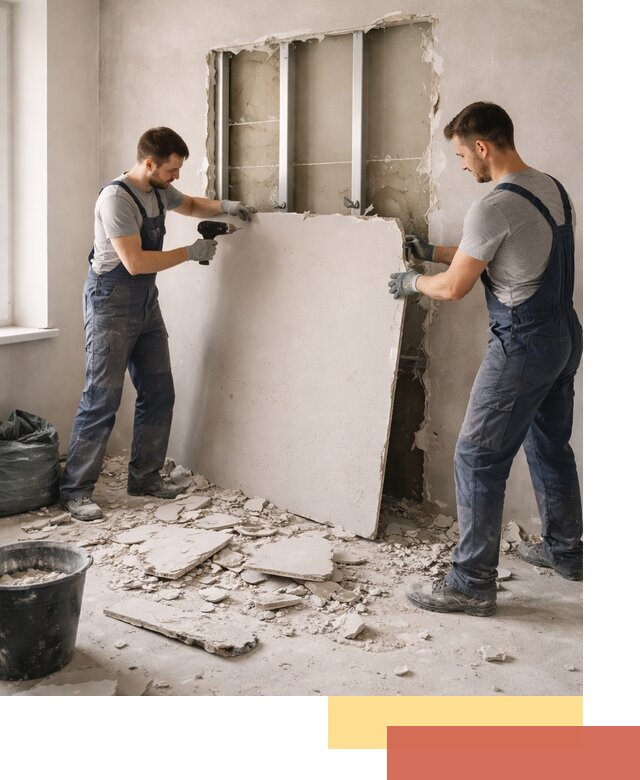 Демонтаж перегородки из гипсокартона в Липецке быстрый и аккуратный