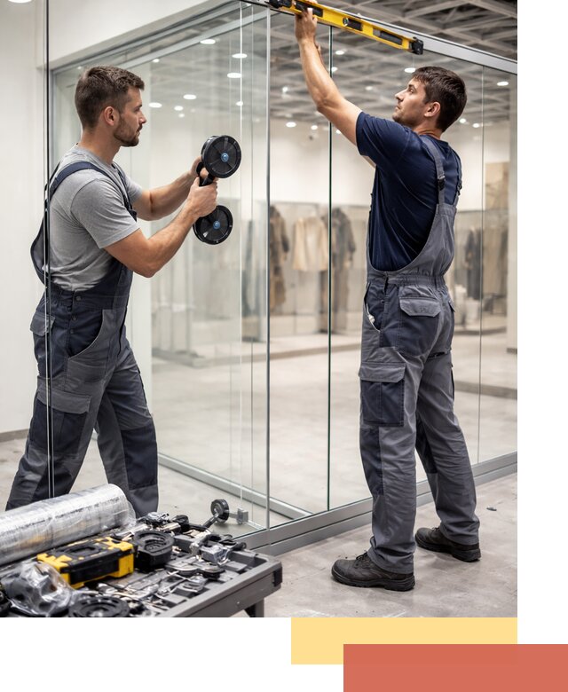 Стеклянные перегородки для магазинов в Липецке — монтаж и установка