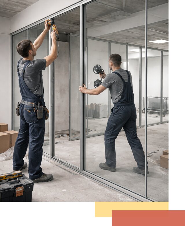 Алюминиевые перегородки со стеклом в Липецке — изготовление и монтаж