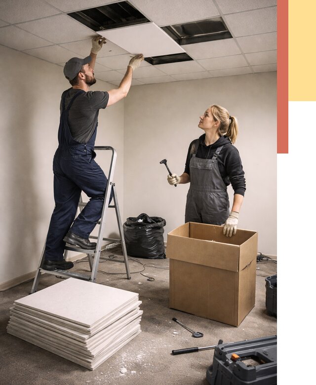 Демонтаж потолочной плитки в Липецке от 4677 руб. быстро и недорого | ОТДЕЛОЧНИК-Лпц