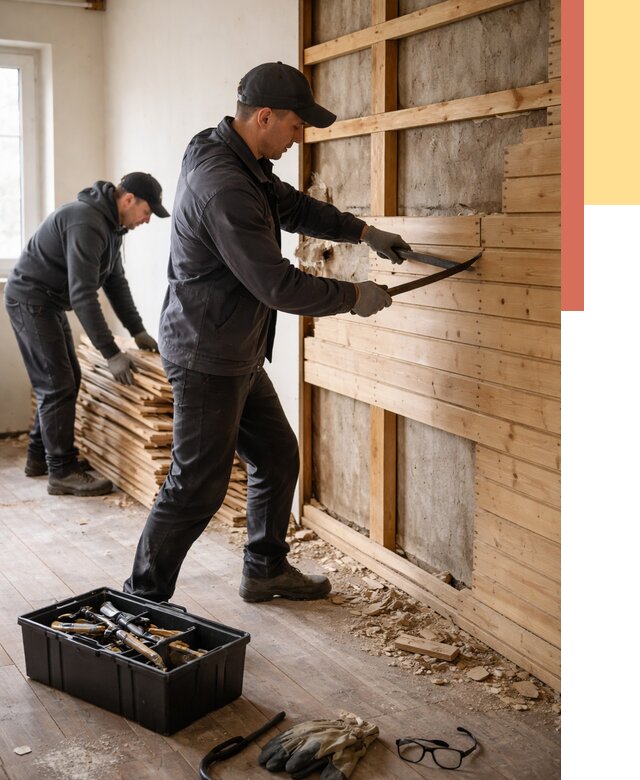 Демонтаж вагонки в Липецке от 3950 руб/м2 — быстро и недорого | ОТДЕЛОЧНИК-Лпц