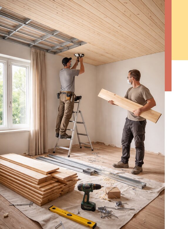 Монтаж потолка из вагонки в Липецке от 6756 руб. | Быстро и недорого — ОТДЕЛОЧНИК-Лпц