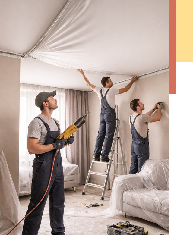 Установка натяжного потолка в Липецке от 4677 руб. | Быстро и недорого — ОТДЕЛОЧНИК-Лпц