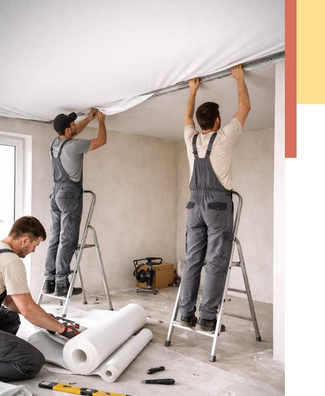 Монтаж тканевого натяжного потолка в Липецке от 3638 руб. под ключ | ОТДЕЛОЧНИК-Лпц