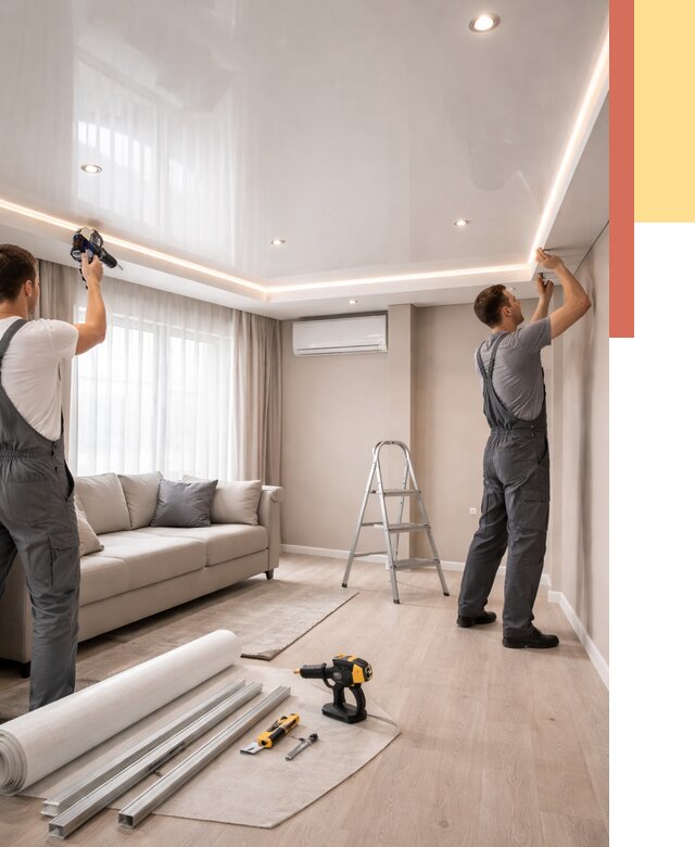 Монтаж глянцевого натяжного потолка в Липецке от 780 руб. под ключ | ОТДЕЛОЧНИК-Лпц