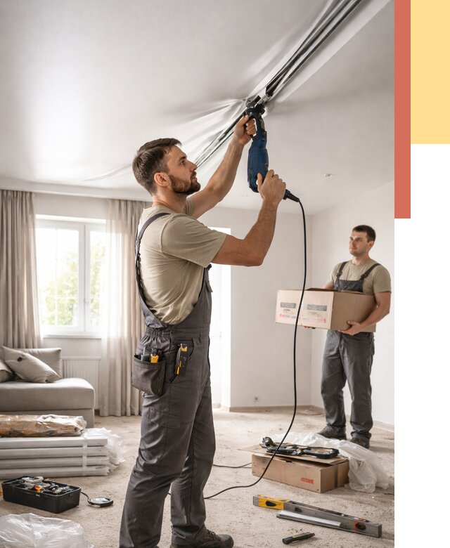 Монтаж сатинового натяжного потолка в Липецке от 3638 руб. | Быстро, недорого — ОТДЕЛОЧНИК-Лпц