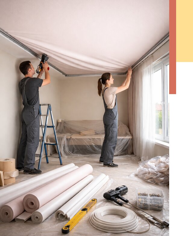 Монтаж цветного натяжного потолка в Липецке от 4365 руб/м² — быстро и недорого | ОТДЕЛОЧНИК-Лпц