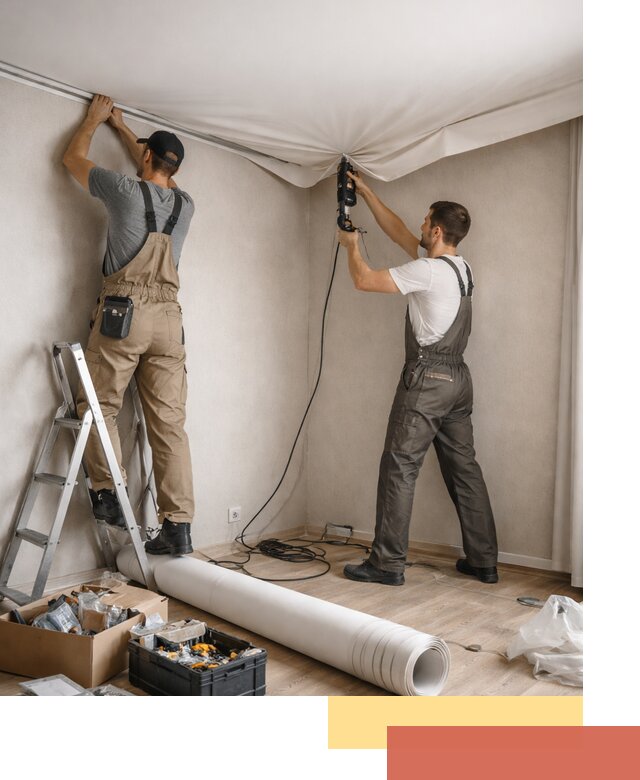 Монтаж цветного натяжного потолка в Липецке за один день