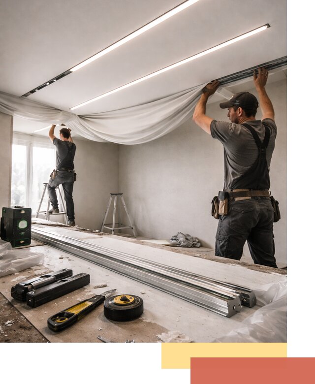 Монтаж натяжных потолков со световыми линиями в Липецке