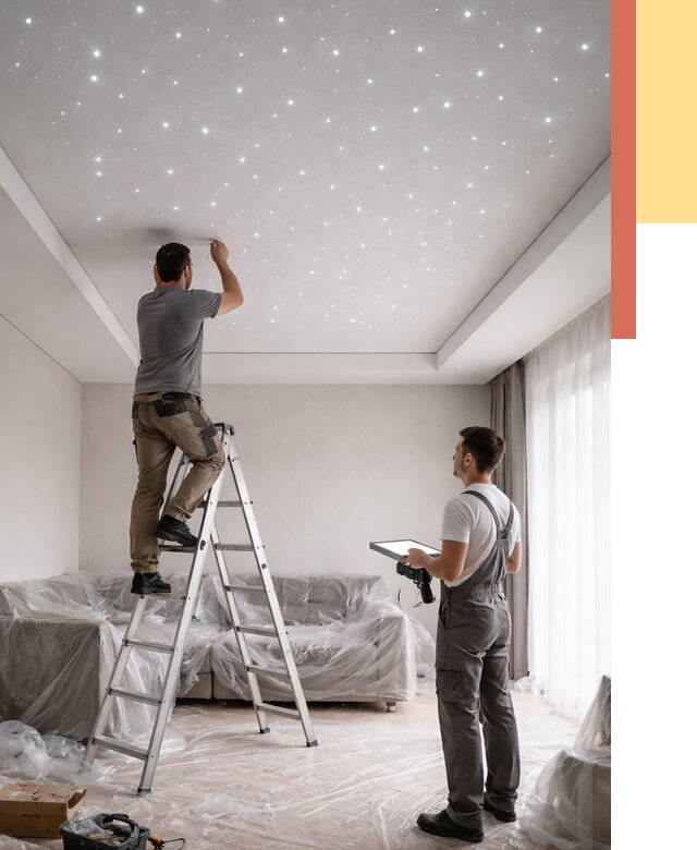 Монтаж натяжного потолка «звездное небо» в Липецке от 6756 руб. | ОТДЕЛОЧНИК-Лпц