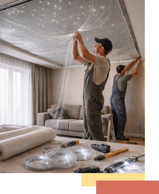 Монтаж натяжного потолка «Звездное небо» в Липецке