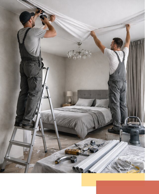 Монтаж натяжного потолка в спальне в Липецке