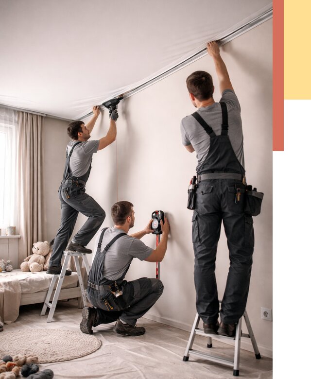 Монтаж натяжного потолка в детской в Липецке от 3638 руб. — быстро и недорого | ОТДЕЛОЧНИК-Лпц