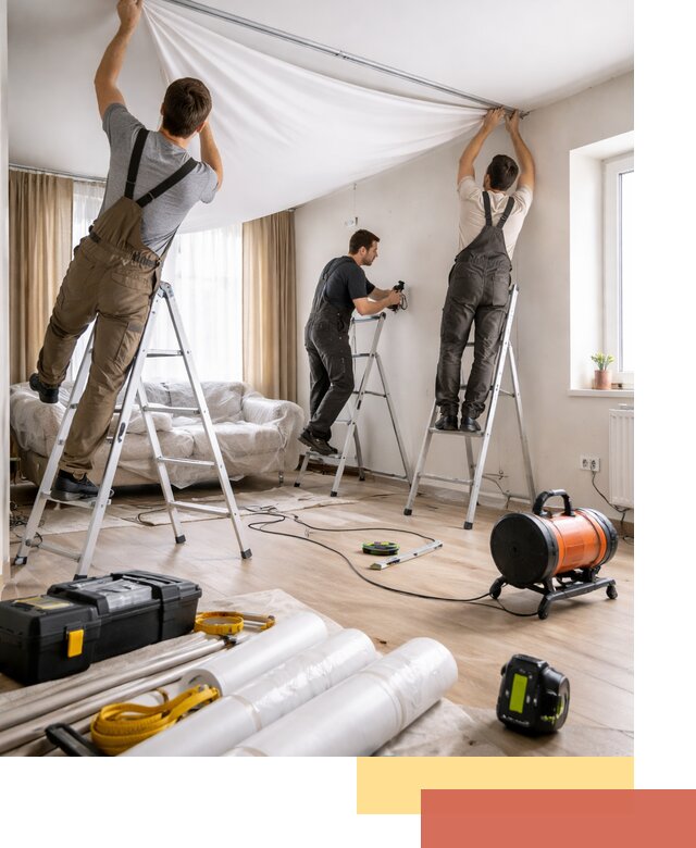 Монтаж натяжного потолка в гостиной в Липецке