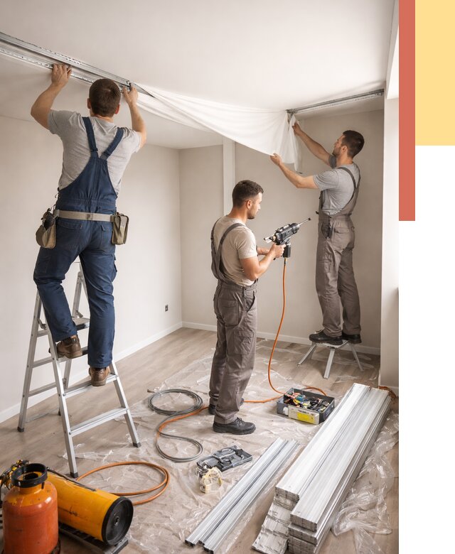 Монтаж натяжного потолка в студии в Липецке от 5717 руб. — быстро и недорого | ОТДЕЛОЧНИК-Лпц