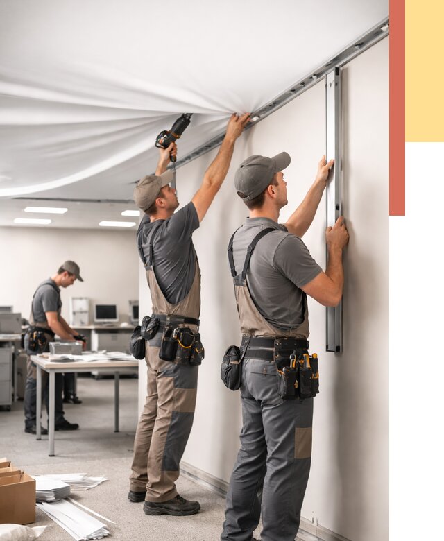 Монтаж натяжного потолка в офисе в Липецке от 468 руб/м² — быстро и недорого | ОТДЕЛОЧНИК-Лпц