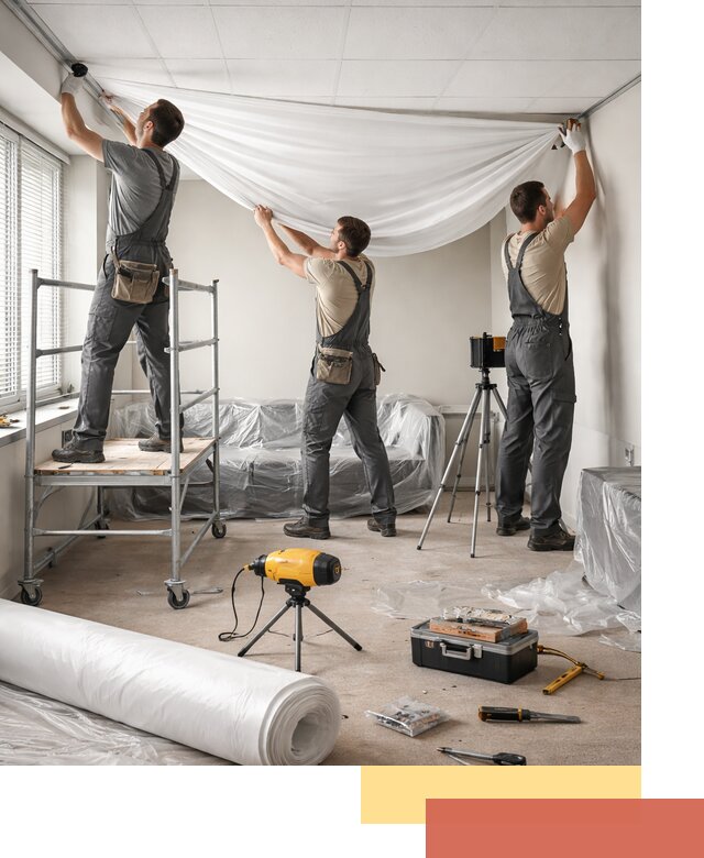 Монтаж натяжного потолка в офисе в Липецке