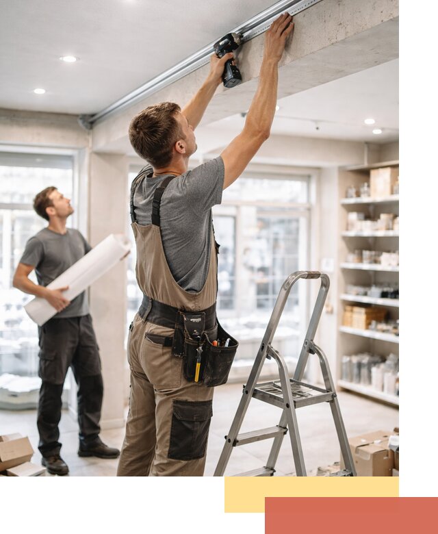 Монтаж натяжных потолков в магазине в Липецке