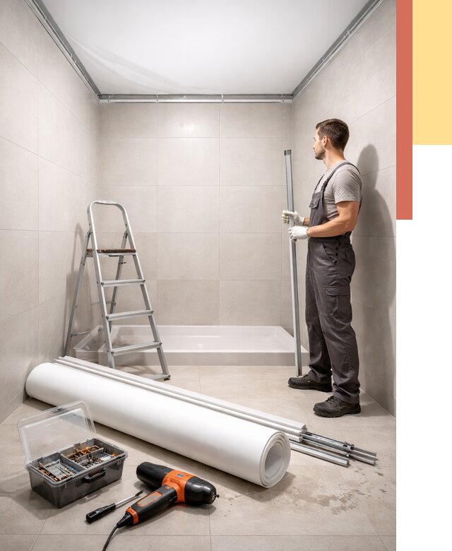 Монтаж натяжного потолка в санузле в Липецке от 1923 руб. — ОТДЕЛОЧНИК-Лпц