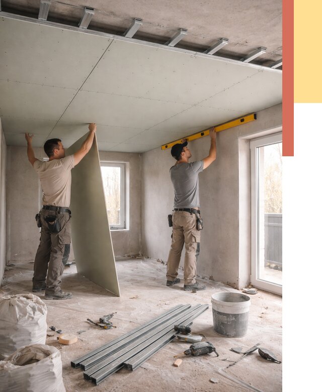 Одноуровневый потолок из гипсокартона в Липецке от 780 руб. — монтаж под ключ | ОТДЕЛОЧНИК-Лпц