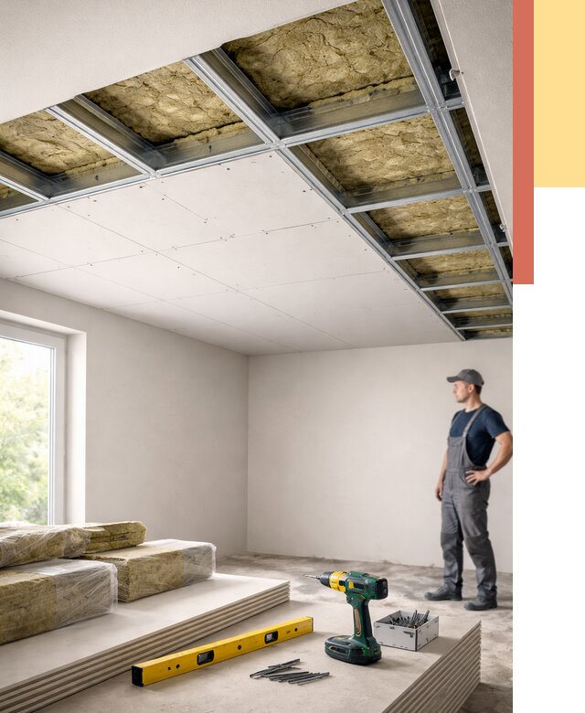 Звукоизоляция потолка ГКЛ в Липецке от 987 руб. — монтаж под ключ | ОТДЕЛОЧНИК-Лпц