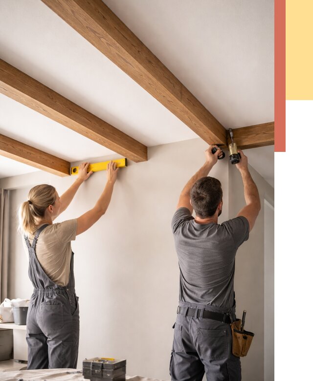 Монтаж декоративных балок на потолок в Липецке от 4365 руб. — ОТДЕЛОЧНИК-Лпц